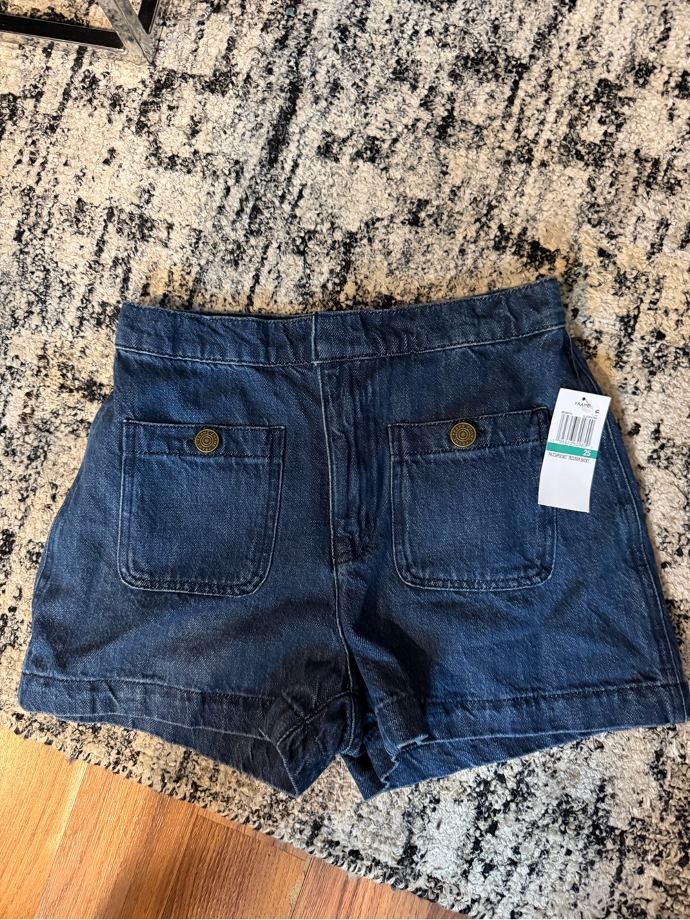 Frame Women's Dark Blue Denim Shorts with Front Patch Pockets
